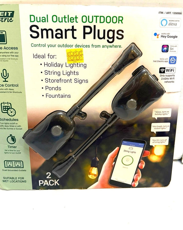 Feit Dual Outlet Outdoor Smart Plug WiFi 2-Pack Alexa Google SIRI