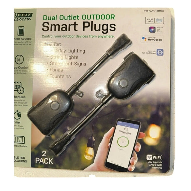 Feit Dual Outlet Outdoor Smart Plug WiFi 2-Pack Alexa Google SIRI