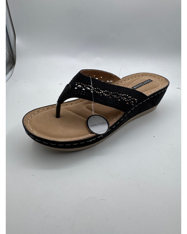 Good Choice Bari Faux Suede Wedge Sandals Women's Size 7.5M Black