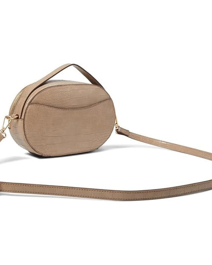 Anne Klein Oval Horsebit Croco Crossbody Bag Oatmilk One Size New