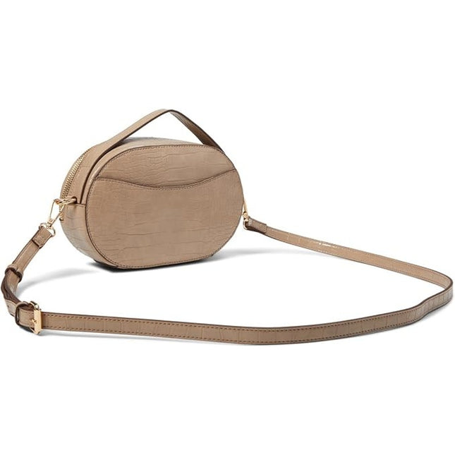 Anne Klein Oval Horsebit Croco Crossbody Bag Oatmilk One Size New