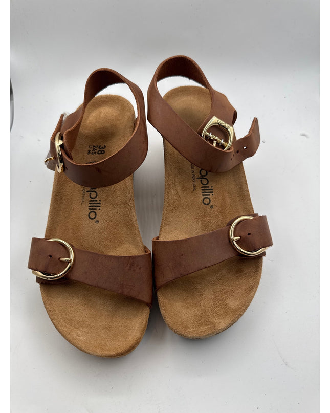 Birkenstock Papillio Soley Ring Buckle Wedge Sandals Cognac Leather Women's Size 7