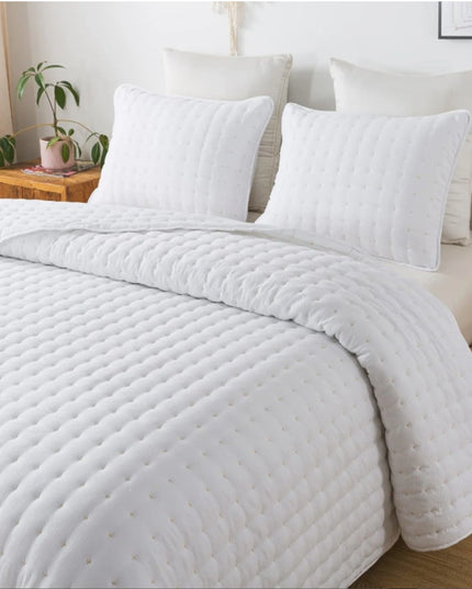 Wdcozy White Queen Size Quilt&Pillow Shams, Lightweight Soft Bedspread Coverlet,