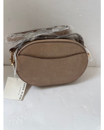 Anne Klein Oval Horsebit Croco Crossbody Bag Oatmilk One Size New