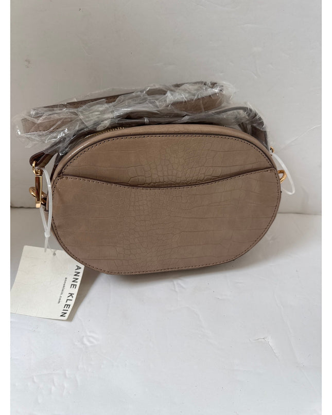 Anne Klein Oval Horsebit Croco Crossbody Bag Oatmilk One Size New