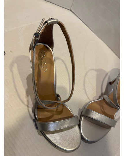 Lauren Ralph Lauren Gabriele women Silver Leather Stiletto heel Sandal 9.5 nwob