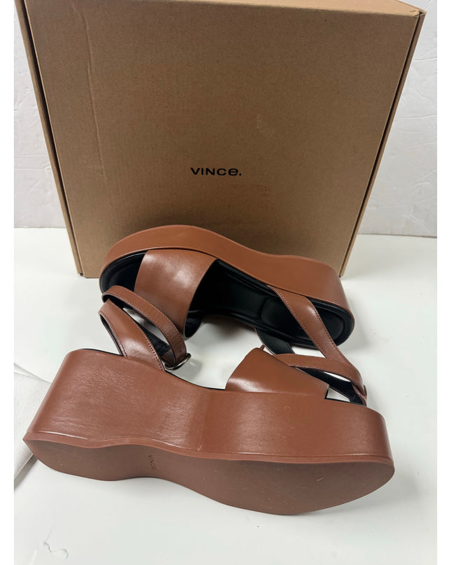 Vince Womens Phillipa   Leather Platform Ankle Strap Sandals  brown 8.5 new