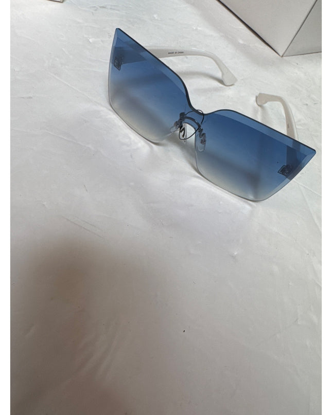 Rimless Cat Eye Sunglasses UV400 Women Light Blue Lens White New
