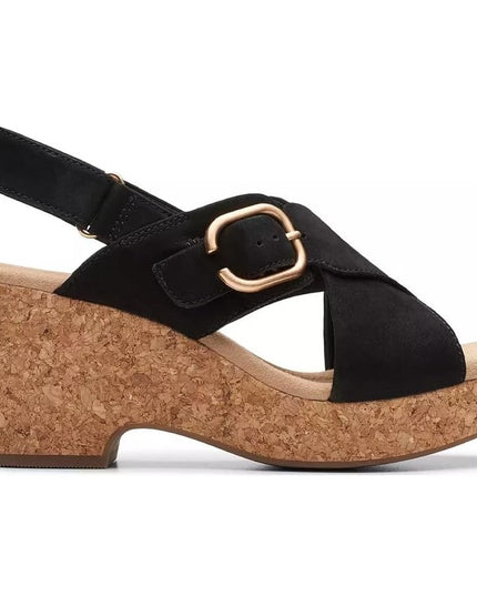 Clarks Collection Women's Giselle Dove Wedge Sandals Black  nubuck Size 7