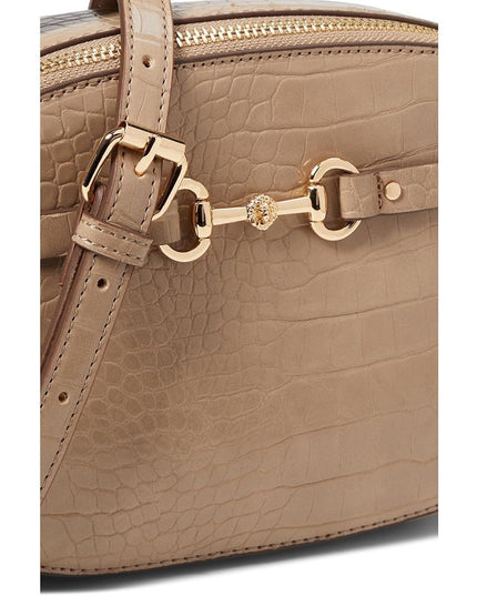 Anne Klein Oval Horsebit Croco Crossbody Bag Oatmilk One Size New