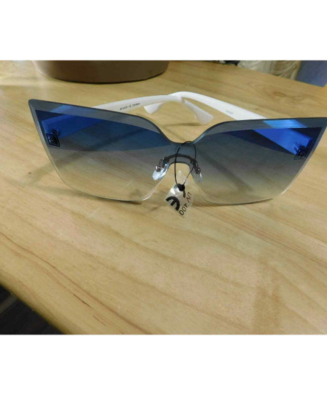 Rimless Cat Eye Sunglasses UV400 Women Light Blue Lens White New