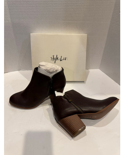 Style & Co Masrina Women's Brown Closed Toe Ankle Bootie 7W New