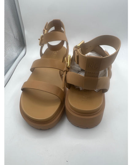 Lauren Ralph Lauren Kayleen Nappa Leather Sandals Buff Women's 6.5 New