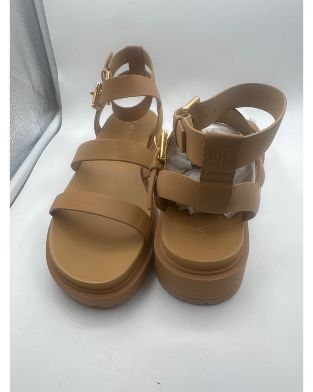 Lauren Ralph Lauren Kayleen Nappa Leather Sandals Buff Women's 6.5 New