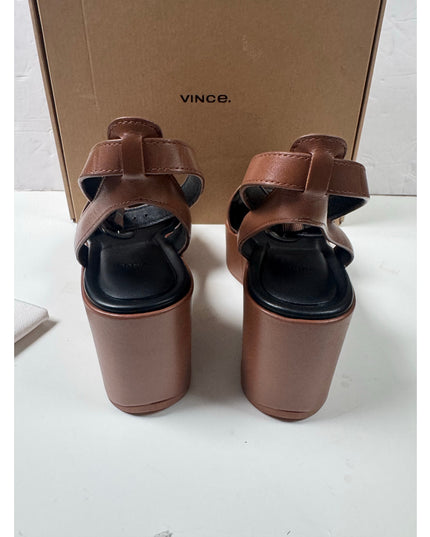 Vince Womens Phillipa   Leather Platform Ankle Strap Sandals  brown 8.5 new