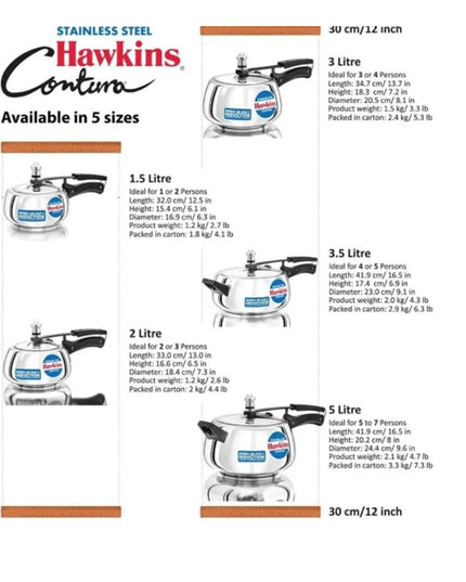 Hawkins Contura 2 Litre Pressure Cooker Silver STAINLESS STEELNIB