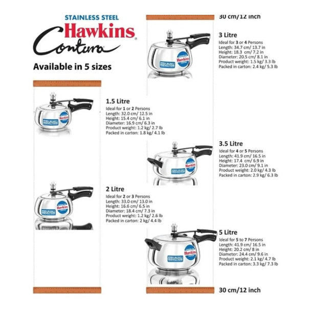 Hawkins Contura 2 Litre Pressure Cooker Silver STAINLESS STEELNIB
