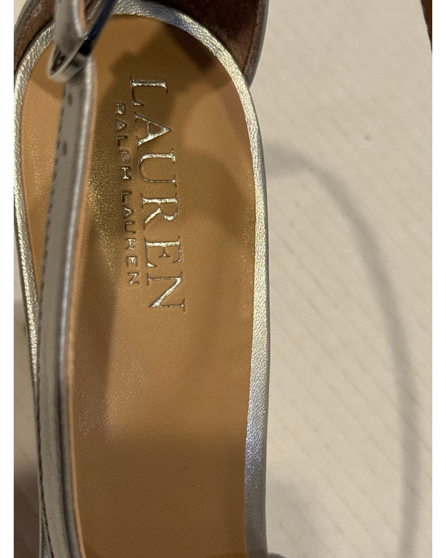 Lauren Ralph Lauren Gabriele women Silver Leather Stiletto heel Sandal 9.5 nwob