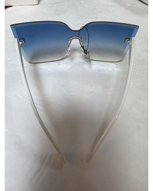 Rimless Cat Eye Sunglasses UV400 Women Light Blue Lens White New