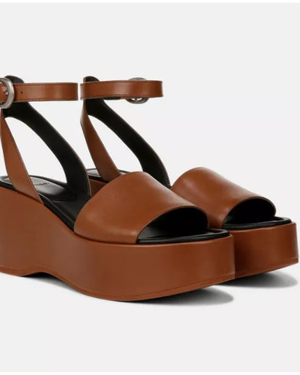 Vince Womens Phillipa   Leather Platform Ankle Strap Sandals  brown 8.5 new