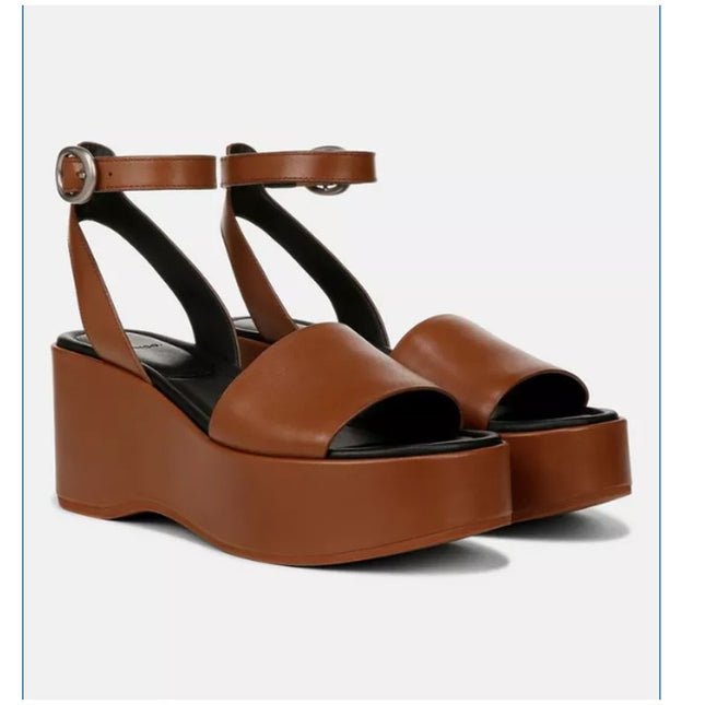 Vince Womens Phillipa   Leather Platform Ankle Strap Sandals  brown 8.5 new
