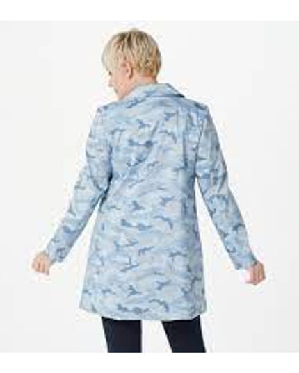 Dennis Basso Women's Blue Camo Button-Front Rain Jacket Large NWT