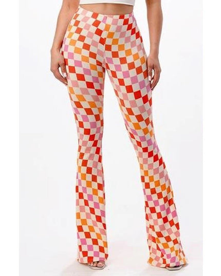 Curvy Diva women  checkered orange /red  stretch pants yoga  s,m,l