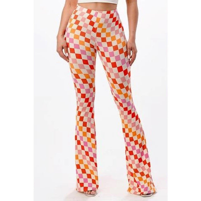 Curvy Diva women  checkered orange /red  stretch pants yoga  s,m,l