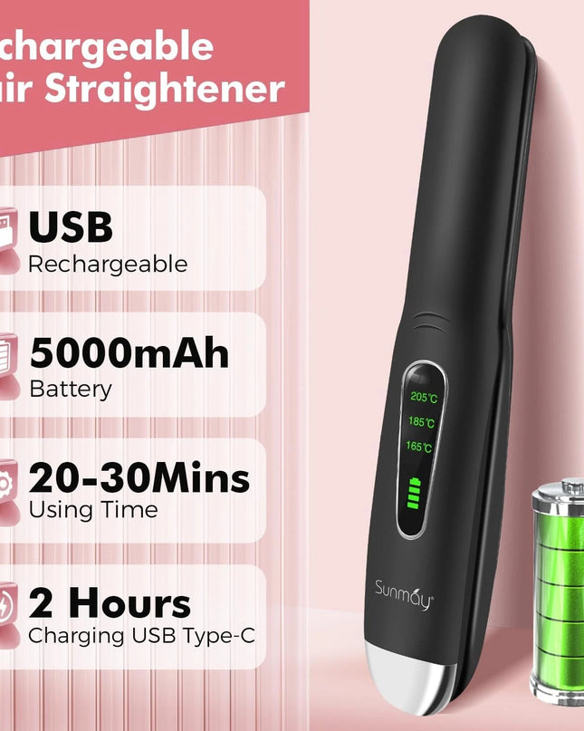 SUNMAY Cordless Hair Straightener – on the go Portable 2-in-1 Flat Iron & Curler