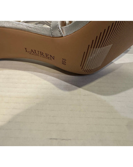 Lauren Ralph Lauren Gabriele silverc Leather stiletto Sandals heels Nwob 9.5