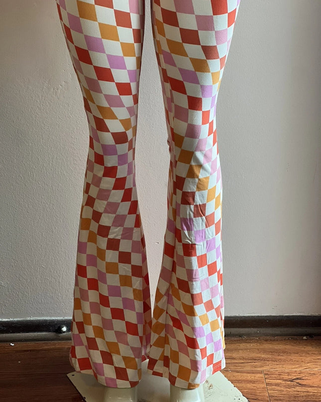 Women's Print Flare Leg Pants Stretchy Knit High Waist Casual Lounge Yoga pants