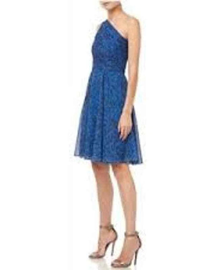 HALSTON HERITAGE Ruched One-shoulder Dress Gemstone Heathered Texture 12
