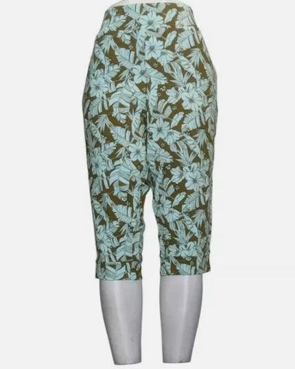 AnyBody Cozy Knit French Terry Printed Ultra Crop Pant Floral Olive Choose Size
