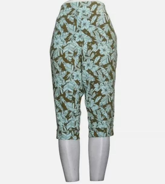 AnyBody Cozy Knit French Terry Printed Ultra Crop Pant Floral Olive Choose Size