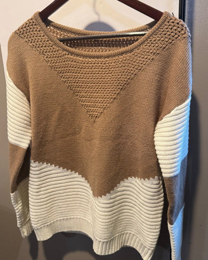 Dokotoo Womens Crochet Crewneck Long Sleeve Pullovers Color Block Tunic