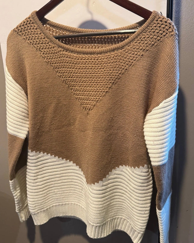 Dokotoo Womens Crochet Crewneck Long Sleeve Pullovers Color Block Tunic