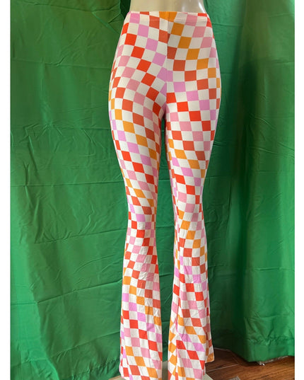 Curvy Diva women  checkered orange /red  stretch pants yoga  s,m,l