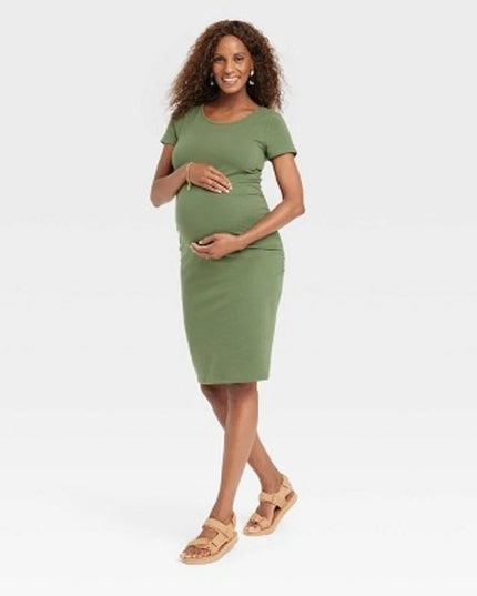 Oh Mamma Women’s Maternity Short Sleeve Scoop Neck Dress M oh