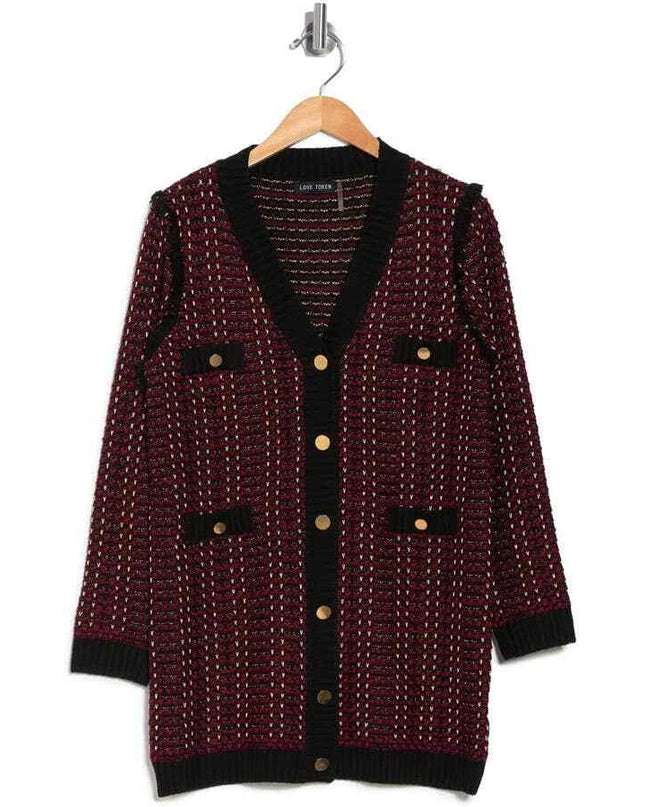 Love Token Parisian Tweed Buttoned Front Cardigan