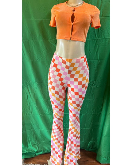 Curvy Diva women  checkered orange /red  stretch pants yoga  s,m,l