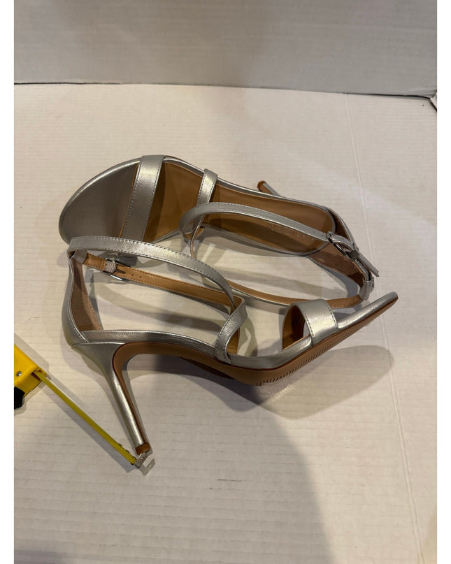 Lauren Ralph Lauren Gabriele silverc Leather stiletto Sandals heels Nwob 9.5