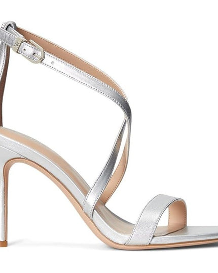 Lauren Ralph Lauren Gabriele silverc Leather stiletto Sandals heels Nwob 9.5