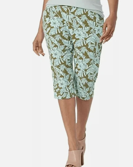 AnyBody Cozy Knit French Terry Printed Ultra Crop Pant Floral Olive Choose Size