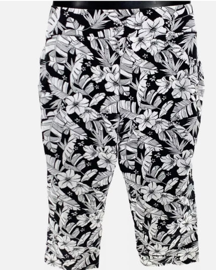 AnyBody Cozy Knit French Terry Printed Ultra Crop Pant SMALL  black and White