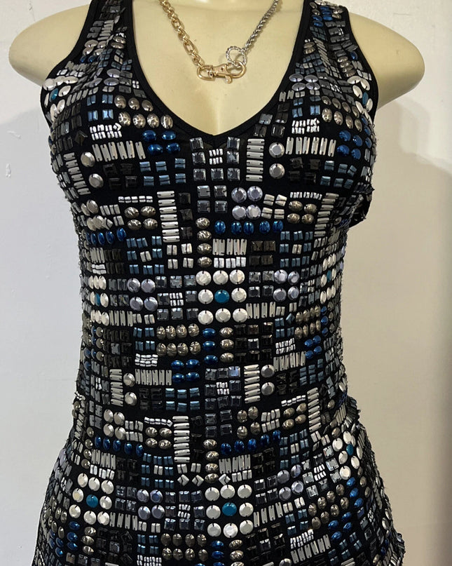 Tender  sleeveless Women Black Multi Colored beaded tank top medium￼
