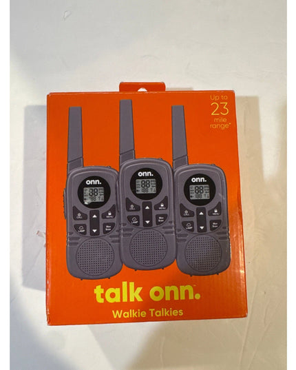 Onn. 100111927 23 mile Walkie Talkie 3 pack with Two Way Radios, LED Light,