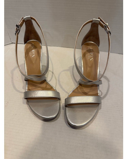 Lauren Ralph Lauren Gabriele silverc Leather stiletto Sandals heels Nwob 9.5