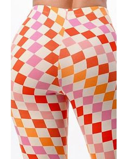 Curvy Diva women  checkered orange /red  stretch pants yoga  s,m,l