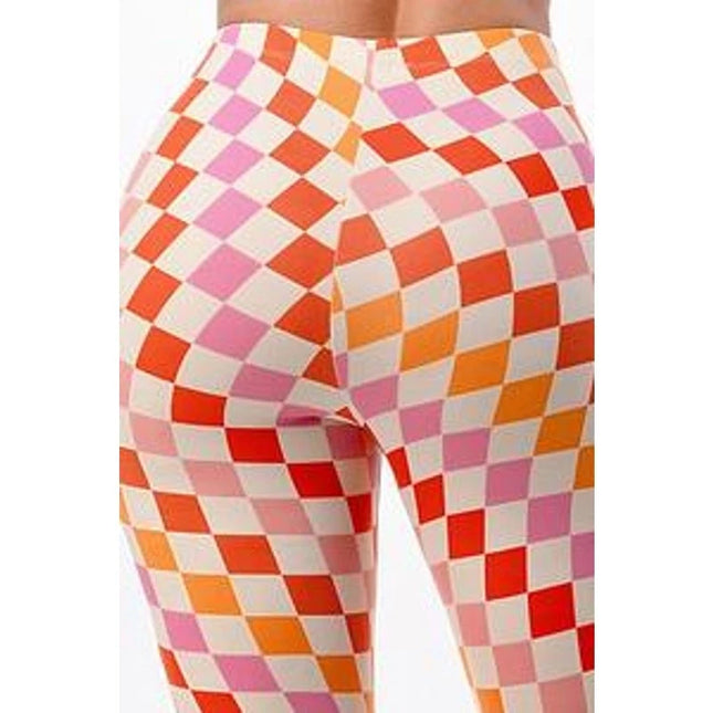 Curvy Diva women  checkered orange /red  stretch pants yoga  s,m,l