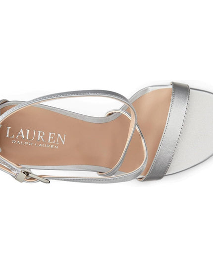 Lauren Ralph Lauren Gabriele silverc Leather stiletto Sandals heels Nwob 9.5
